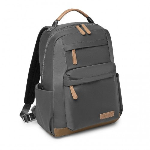 Miss Lulu Stylish Backpack with Laptop Sleeve and Multiple Pockets and Trolley Sleeve - Grey And Apricot