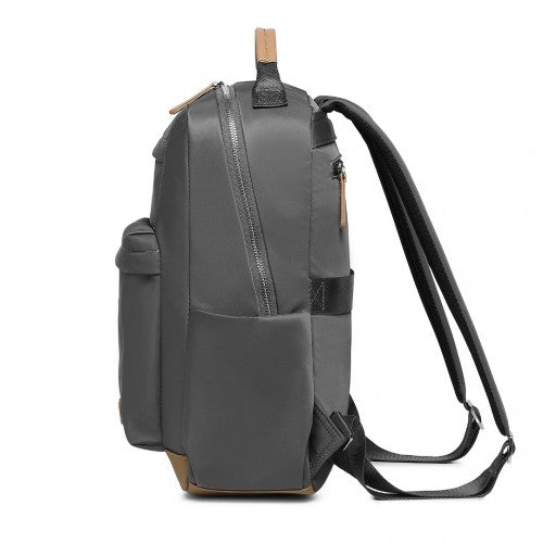 Miss Lulu Stylish Backpack with Laptop Sleeve and Multiple Pockets and Trolley Sleeve - Grey And Apricot
