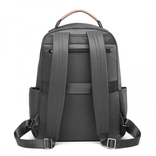 Miss Lulu Stylish Backpack with Laptop Sleeve and Multiple Pockets and Trolley Sleeve - Grey And Apricot