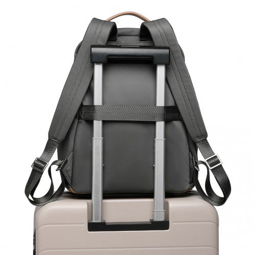 Miss Lulu Stylish Backpack with Laptop Sleeve and Multiple Pockets and Trolley Sleeve - Grey And Apricot