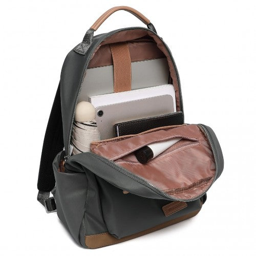 Miss Lulu Stylish Backpack with Laptop Sleeve and Multiple Pockets and Trolley Sleeve - Grey And Apricot