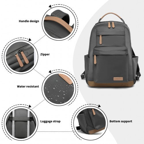 Miss Lulu Stylish Backpack with Laptop Sleeve and Multiple Pockets and Trolley Sleeve - Grey And Apricot