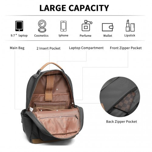 Miss Lulu Stylish Backpack with Laptop Sleeve and Multiple Pockets and Trolley Sleeve - Grey And Apricot