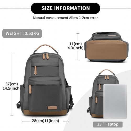 Miss Lulu Stylish Backpack with Laptop Sleeve and Multiple Pockets and Trolley Sleeve - Grey And Apricot