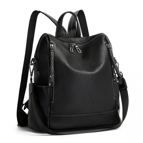 Miss Lulu Women's Convertible PU Leather Backpack & Shoulder Bag - Versatile 2-in-1 Design - Black