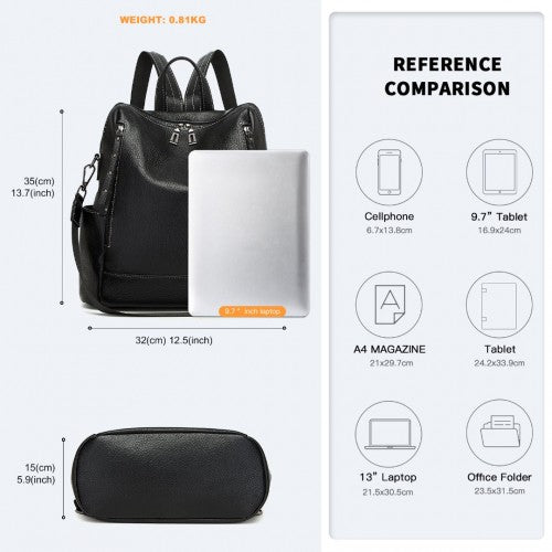 Miss Lulu Women's Convertible PU Leather Backpack & Shoulder Bag - Versatile 2-in-1 Design - Black