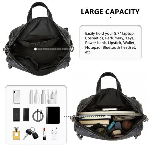 Miss Lulu Women's Convertible PU Leather Backpack & Shoulder Bag - Versatile 2-in-1 Design - Black