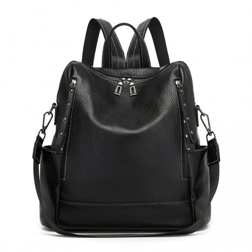 Miss Lulu Women's Convertible PU Leather Backpack & Shoulder Bag - Versatile 2-in-1 Design - Black