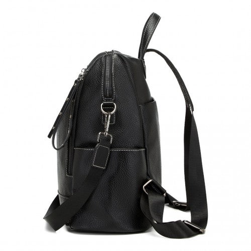 Miss Lulu Women's Convertible PU Leather Backpack & Shoulder Bag - Versatile 2-in-1 Design - Black