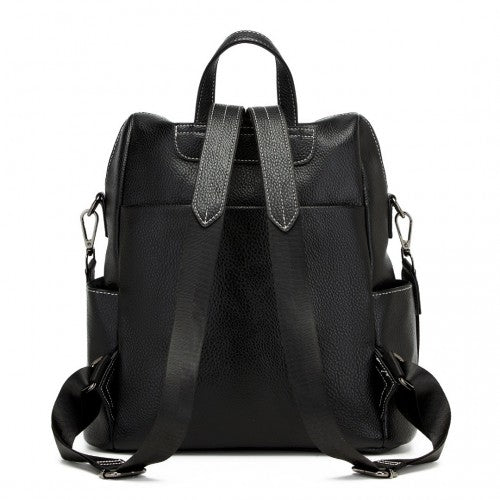 Miss Lulu Women's Convertible PU Leather Backpack & Shoulder Bag - Versatile 2-in-1 Design - Black