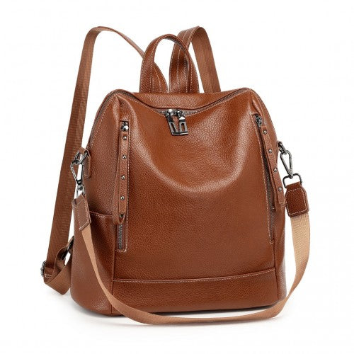 Miss Lulu Women's Convertible PU Leather Backpack & Shoulder Bag - Versatile 2-in-1 Design - Brown