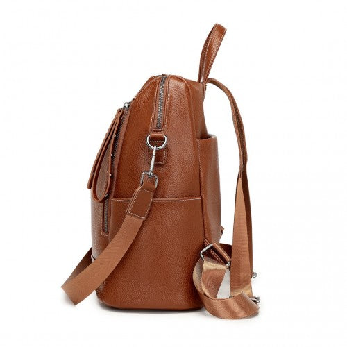 Miss Lulu Women's Convertible PU Leather Backpack & Shoulder Bag - Versatile 2-in-1 Design - Brown