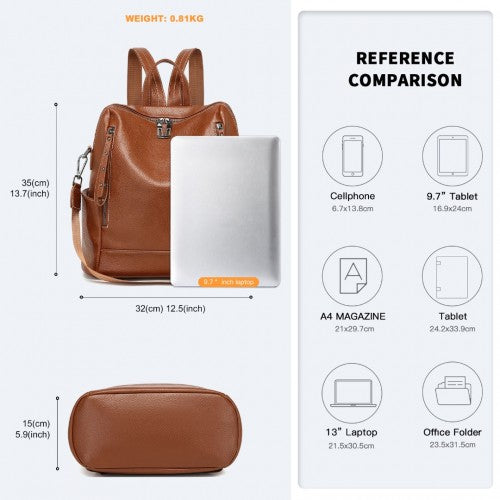 Miss Lulu Women's Convertible PU Leather Backpack & Shoulder Bag - Versatile 2-in-1 Design - Brown