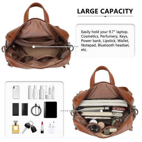 Miss Lulu Women's Convertible PU Leather Backpack & Shoulder Bag - Versatile 2-in-1 Design - Brown