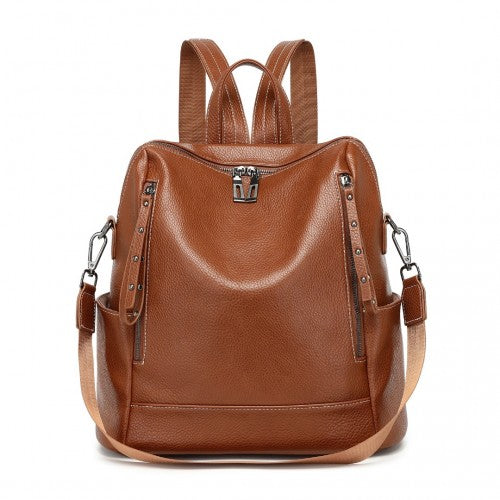 Miss Lulu Women's Convertible PU Leather Backpack & Shoulder Bag - Versatile 2-in-1 Design - Brown
