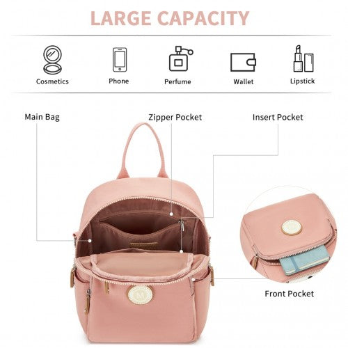 Miss Lulu 3-in-1 Convertible Backpack with Removable Long Strap - Wear as Backpack, Shoulder or Crossbody Bag - Pink