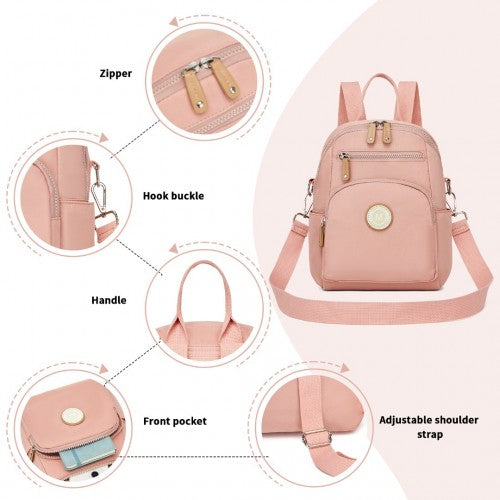 Miss Lulu 3-in-1 Convertible Backpack with Removable Long Strap - Wear as Backpack, Shoulder or Crossbody Bag - Pink