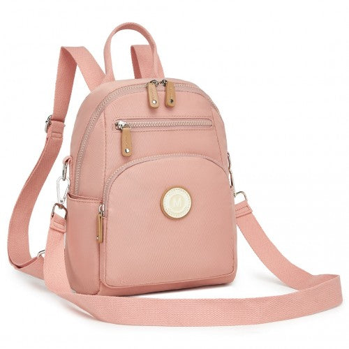 Miss Lulu 3-in-1 Convertible Backpack with Removable Long Strap - Wear as Backpack, Shoulder or Crossbody Bag - Pink