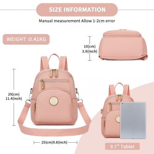 Miss Lulu 3-in-1 Convertible Backpack with Removable Long Strap - Wear as Backpack, Shoulder or Crossbody Bag - Pink