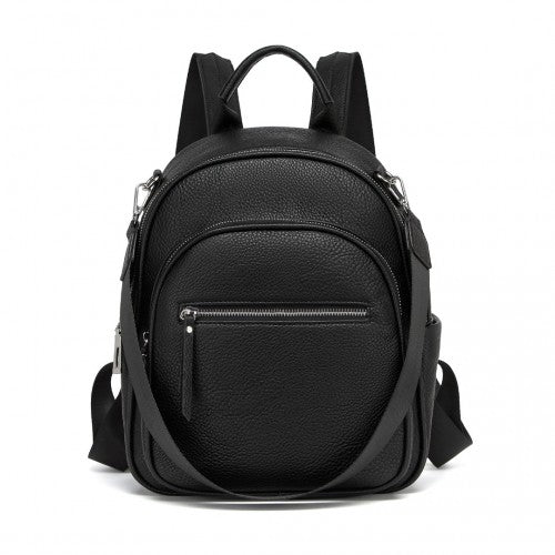Miss Lulu PU Leather Convertible Backpack Crossbody Bag - Lightweight Anti-Theft Daypack with Multiple Pockets - Black