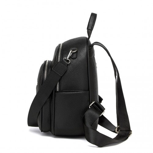 Miss Lulu PU Leather Convertible Backpack Crossbody Bag - Lightweight Anti-Theft Daypack with Multiple Pockets - Black