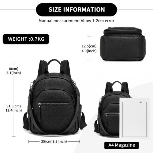 Miss Lulu PU Leather Convertible Backpack Crossbody Bag - Lightweight Anti-Theft Daypack with Multiple Pockets - Black