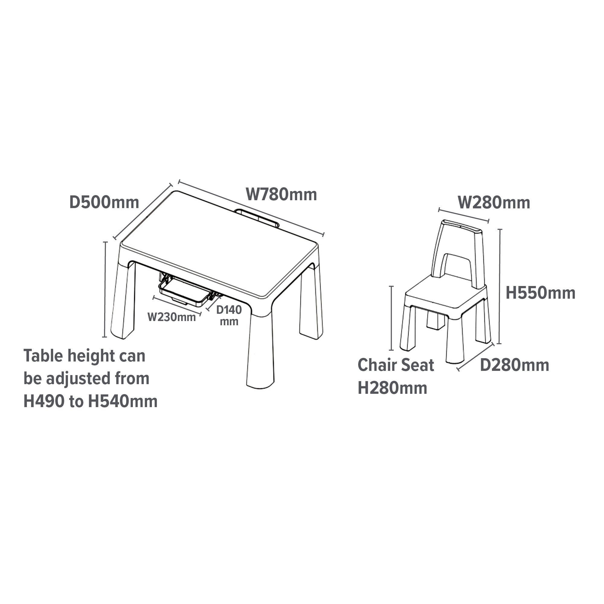 Kids Height Adjustable Table & 2 Chairs Set – Growing Furniture Ages 3-7 Years
