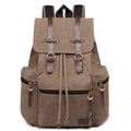 Kono Large Multi Function Leather Details Canvas Backpack - Coffee