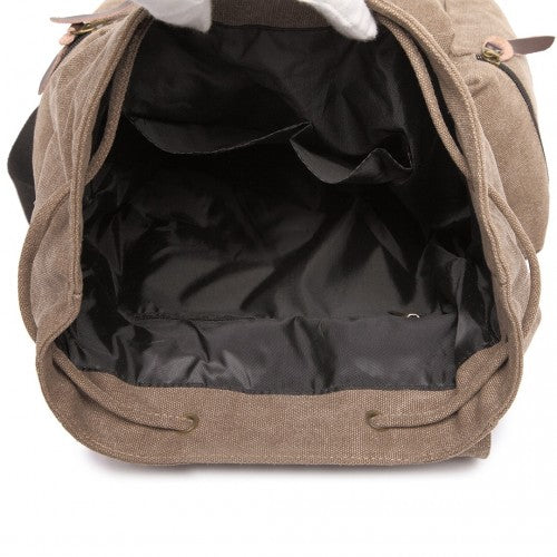 Kono Large Multi Function Leather Details Canvas Backpack - Coffee