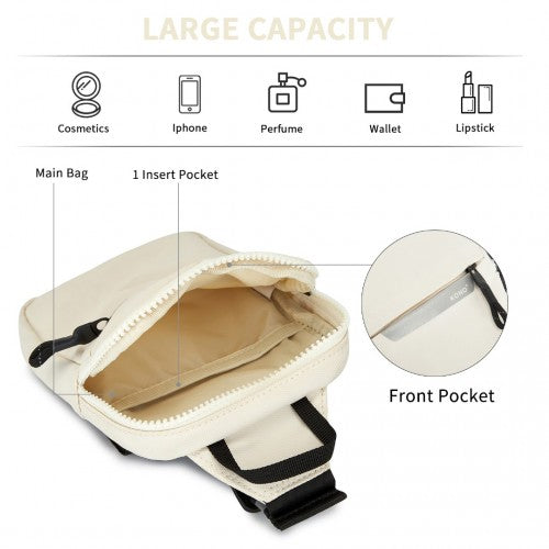 Kono Lightweight Crossbody Sling Bag with Adjustable Strap Multiple Pockets for Travel and Everyday Use - Beige
