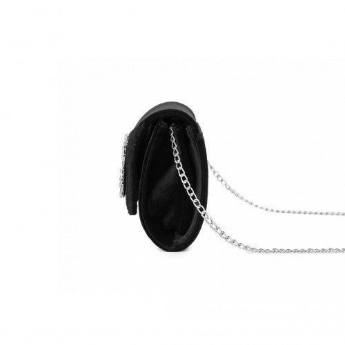 Miss Lulu Elegant Velvet Evening Clutch with Crystal Ring & Detachable Chain Strap - Versatile Shoulder or Handheld Bag - Black