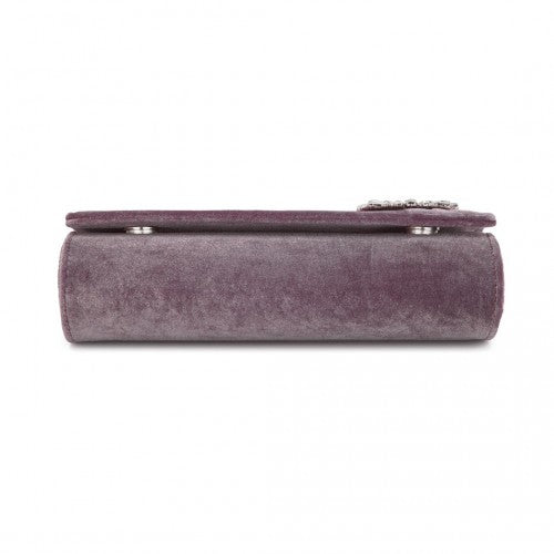 Miss Lulu Elegant Velvet Evening Clutch with Crystal Ring & Detachable Chain Strap - Versatile Shoulder or Handheld Bag - Purple