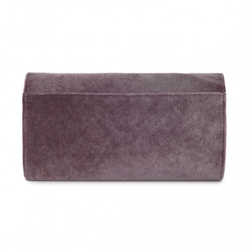 Miss Lulu Elegant Velvet Evening Clutch with Crystal Ring & Detachable Chain Strap - Versatile Shoulder or Handheld Bag - Purple