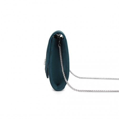 Miss Lulu Elegant Faux Suede Evening Clutch with Crystal Flower & Detachable Chain Strap - Navy