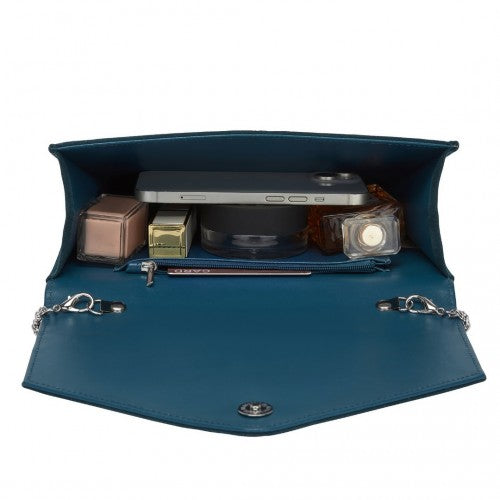 Miss Lulu Elegant Faux Suede Evening Clutch with Crystal Flower & Detachable Chain Strap - Navy