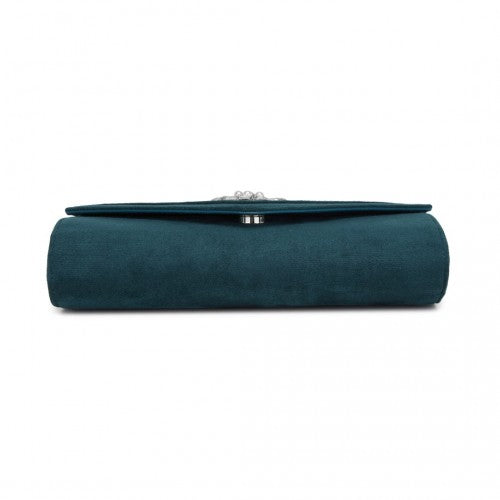 Miss Lulu Elegant Faux Suede Evening Clutch with Crystal Flower & Detachable Chain Strap - Navy