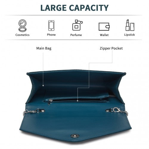 Miss Lulu Elegant Faux Suede Evening Clutch with Crystal Flower & Detachable Chain Strap - Navy