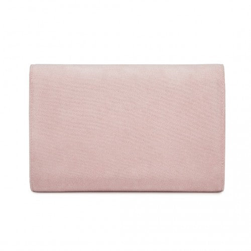Miss Lulu Elegant Faux Suede Evening Clutch with Crystal Flower & Detachable Chain Strap - Pink