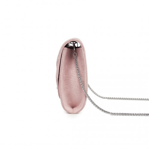Miss Lulu Elegant Faux Suede Evening Clutch with Crystal Flower & Detachable Chain Strap - Pink