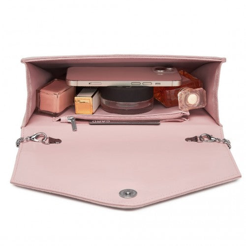 Miss Lulu Elegant Faux Suede Evening Clutch with Crystal Flower & Detachable Chain Strap - Pink