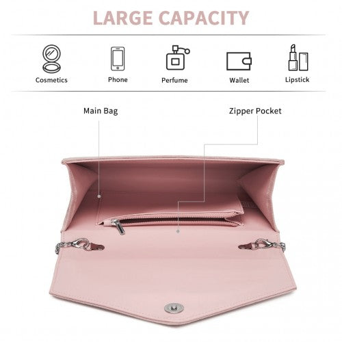 Miss Lulu Elegant Faux Suede Evening Clutch with Crystal Flower & Detachable Chain Strap - Pink