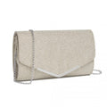 Miss Lulu Women's Glitter Envelope Clutch with V-Metal Trim & Detachable Chain Strap - Gold