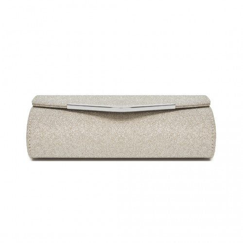 Miss Lulu Women's Glitter Envelope Clutch with V-Metal Trim & Detachable Chain Strap - Gold