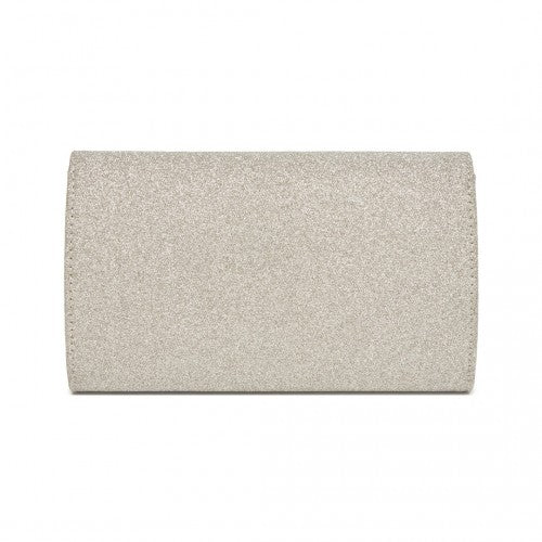Miss Lulu Women's Glitter Envelope Clutch with V-Metal Trim & Detachable Chain Strap - Gold