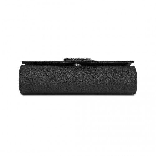 Miss Lulu Glitter Evening Clutch with Crystal Embellishment & Detachable Chain Strap - Elegant Crossbody or Handheld Bag - Black