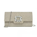 Miss Lulu Glitter Evening Clutch with Crystal Embellishment & Detachable Chain Strap - Elegant Crossbody or Handheld Bag - Gold