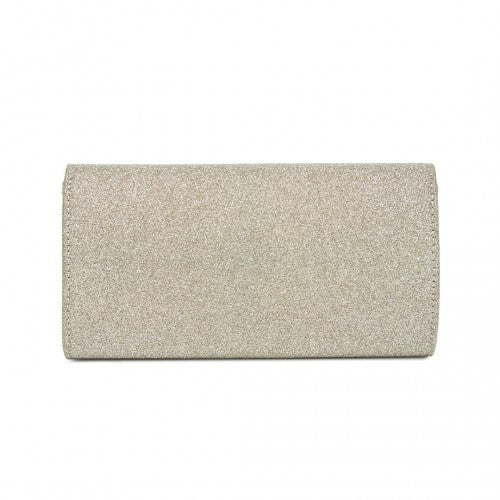 Miss Lulu Glitter Evening Clutch with Crystal Embellishment & Detachable Chain Strap - Elegant Crossbody or Handheld Bag - Gold