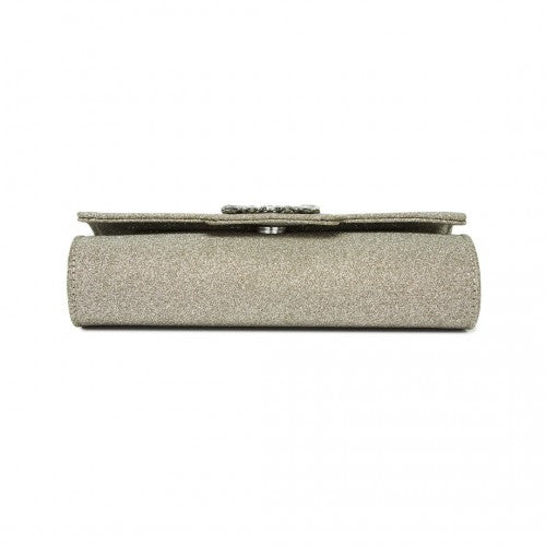 Miss Lulu Glitter Evening Clutch with Crystal Embellishment & Detachable Chain Strap - Elegant Crossbody or Handheld Bag - Gold
