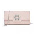 Miss Lulu Glitter Evening Clutch with Crystal Embellishment & Detachable Chain Strap - Elegant Crossbody or Handheld Bag - Pink