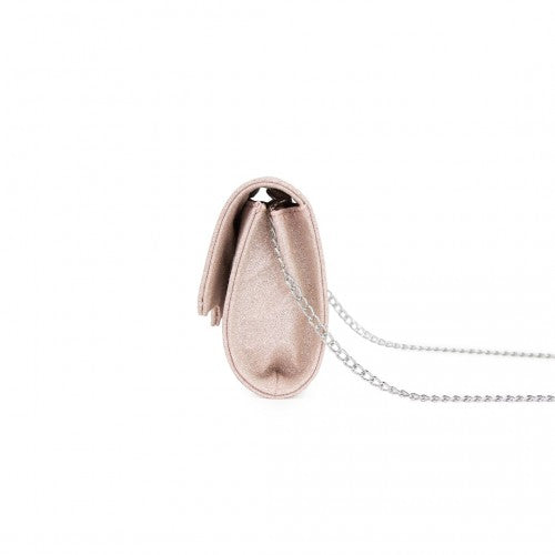 Miss Lulu Glitter Evening Clutch with Crystal Embellishment & Detachable Chain Strap - Elegant Crossbody or Handheld Bag - Pink